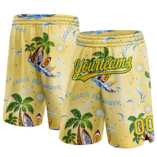 Laden Sie das Bild in den Galerie-Viewer, Custom Yellow Kelly Green 3D Pattern Tropical Beach Hawaii Palm Trees Authentic Basketball Shorts