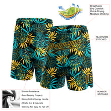 Laden Sie das Bild in den Galerie-Viewer, Custom Black Yellow 3D Pattern Tropical Plants Authentic Basketball Shorts