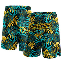 Laden Sie das Bild in den Galerie-Viewer, Custom Black Yellow 3D Pattern Tropical Plants Authentic Basketball Shorts