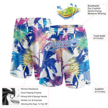 Laden Sie das Bild in den Galerie-Viewer, Custom White Light Blue 3D Pattern Hawaii Palm Trees Authentic Basketball Shorts
