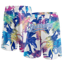 Laden Sie das Bild in den Galerie-Viewer, Custom White Light Blue 3D Pattern Hawaii Palm Trees Authentic Basketball Shorts