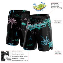 Laden Sie das Bild in den Galerie-Viewer, Custom Black Teal-White 3D Pattern Hawaii Palm Trees Authentic Basketball Shorts