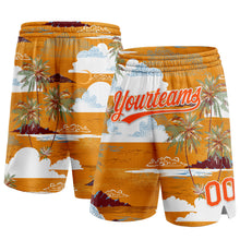 Laden Sie das Bild in den Galerie-Viewer, Custom Orange White 3D Pattern Palm Trees And Clouds Authentic Basketball Shorts