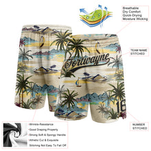 Загрузить изображение в средство просмотра галереи, Custom Cream Black 3D Pattern Hawaii Palm Trees And Island Authentic Basketball Shorts