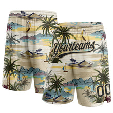 Загрузить изображение в средство просмотра галереи, Custom Cream Black 3D Pattern Hawaii Palm Trees And Island Authentic Basketball Shorts
