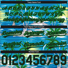 Laden Sie das Bild in den Galerie-Viewer, Custom Sky Blue Black-Grass Green 3D Pattern Hawaii Palm Trees And Island Authentic Basketball Shorts