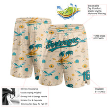 Загрузить изображение в средство просмотра галереи, Custom Cream Teal-Black 3D Pattern Beach Hawaii Palm Trees Authentic Basketball Shorts