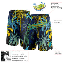 Laden Sie das Bild in den Galerie-Viewer, Custom Black Teal-Yellow 3D Pattern Hawaii Palm Trees Authentic Basketball Shorts