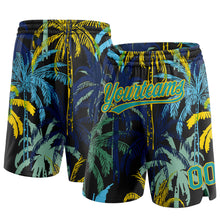 Laden Sie das Bild in den Galerie-Viewer, Custom Black Teal-Yellow 3D Pattern Hawaii Palm Trees Authentic Basketball Shorts