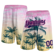 Загрузить изображение в средство просмотра галереи, Custom Pink Navy 3D Pattern Hawaii Palm Trees Authentic Basketball Shorts