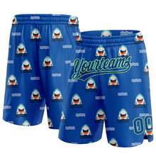Загрузить изображение в средство просмотра галереи, Custom Royal Pea Green 3D Pattern Sharks Authentic Basketball Shorts