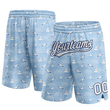 Laden Sie das Bild in den Galerie-Viewer, Custom Light Blue White-Navy 3D Pattern Seagulls Authentic Basketball Shorts