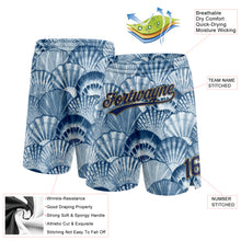 Laden Sie das Bild in den Galerie-Viewer, Custom Light Blue Navy-Old Gold 3D Pattern Shells Authentic Basketball Shorts