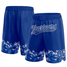 Загрузить изображение в средство просмотра галереи, Custom Royal White 3D Pattern Waves Authentic Basketball Shorts