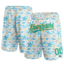Загрузить изображение в средство просмотра галереи, Custom White Lakes Blue-Gold 3D Pattern Starfishs And Shells Authentic Basketball Shorts