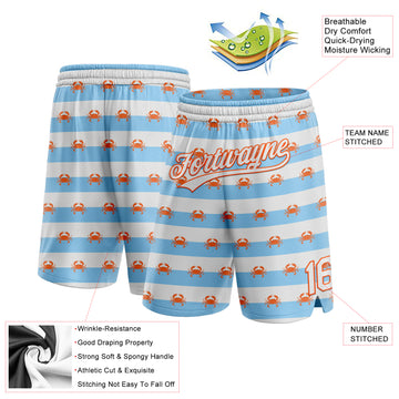 Custom Light Blue White-Orange 3D Pattern Crabs Authentic Basketball Shorts