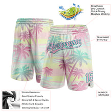 Загрузить изображение в средство просмотра галереи, Custom Pink Light Pink-Teal 3D Pattern Hawaii Palm Trees Authentic Basketball Shorts