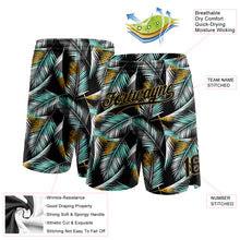 Загрузить изображение в средство просмотра галереи, Custom Black Old Gold-Teal 3D Pattern Hawaii Palm Trees Authentic Basketball Shorts