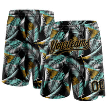 Загрузить изображение в средство просмотра галереи, Custom Black Old Gold-Teal 3D Pattern Hawaii Palm Trees Authentic Basketball Shorts