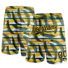 Загрузить изображение в средство просмотра галереи, Custom Black Yellow-Midnight Green 3D Pattern Hawaii Palm Leaves Authentic Basketball Shorts
