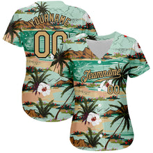 Загрузить изображение в средство просмотра галереи, Custom Aqua Old Gold-Black 3D Pattern Design Hawaii Palm Trees And Flowers Authentic Baseball Jersey