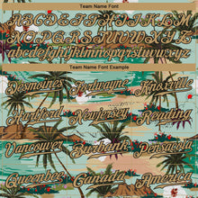 Загрузить изображение в средство просмотра галереи, Custom Aqua Old Gold-Black 3D Pattern Design Hawaii Palm Trees And Flowers Authentic Baseball Jersey