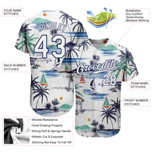 Laden Sie das Bild in den Galerie-Viewer, Custom White Navy 3D Pattern Design Hawaii Palm Trees Island And Sailboat Authentic Baseball Jersey