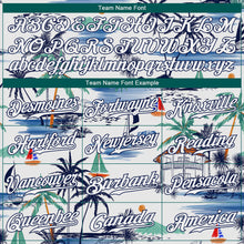 Laden Sie das Bild in den Galerie-Viewer, Custom White Navy 3D Pattern Design Hawaii Palm Trees Island And Sailboat Authentic Baseball Jersey