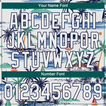 Laden Sie das Bild in den Galerie-Viewer, Custom White Navy 3D Pattern Design Hawaii Palm Trees Island And Sailboat Authentic Baseball Jersey