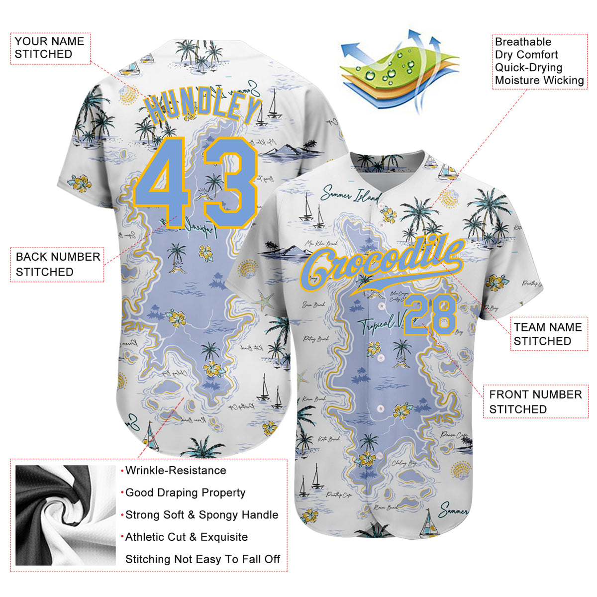 Cheap Custom White Light Blue-Yellow 3D Pattern Design Beach Hawaii Palm  Trees And Island Authentic Baseball Jersey Free Shipping – CustomJerseysPro