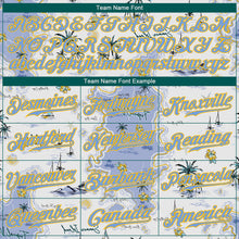 Laden Sie das Bild in den Galerie-Viewer, Custom White Light Blue-Yellow 3D Pattern Design Beach Hawaii Palm Trees And Island Authentic Baseball Jersey