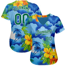 Laden Sie das Bild in den Galerie-Viewer, Custom White Kelly Green 3D Pattern Design Beach Hawaii Palm Trees And Flowers Authentic Baseball Jersey