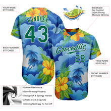 Laden Sie das Bild in den Galerie-Viewer, Custom White Kelly Green 3D Pattern Design Beach Hawaii Palm Trees And Flowers Authentic Baseball Jersey