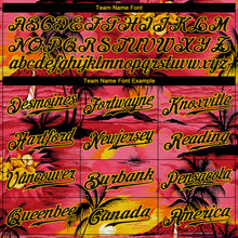 Load image into Gallery viewer, Custom Red Black-Yellow 3D Pattern Design Sun Beach Hawaii Palm Trees Authentic Baseball Jersey