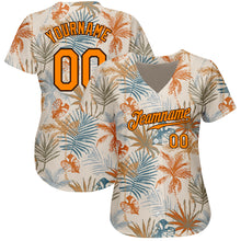 Загрузить изображение в средство просмотра галереи, Custom Cream Bay Orange-Brown 3D Pattern Design Hawaii Palm Leaves Authentic Baseball Jersey