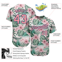 Laden Sie das Bild in den Galerie-Viewer, Custom White Medium Pink-Navy 3D Pattern Design Hawaii Palm Leaves And Flowers Authentic Baseball Jersey