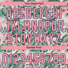 Laden Sie das Bild in den Galerie-Viewer, Custom White Medium Pink-Navy 3D Pattern Design Hawaii Palm Leaves And Flowers Authentic Baseball Jersey