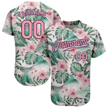 Laden Sie das Bild in den Galerie-Viewer, Custom White Medium Pink-Navy 3D Pattern Design Hawaii Palm Leaves And Flowers Authentic Baseball Jersey