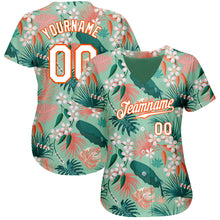 Charger l'image dans la galerie, Custom Teal White-Orange 3D Pattern Design Hawaii Palm Leaves And Flowers Authentic Baseball Jersey
