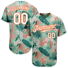 Charger l'image dans la galerie, Custom Teal White-Orange 3D Pattern Design Hawaii Palm Leaves And Flowers Authentic Baseball Jersey