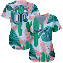 Загрузить изображение в средство просмотра галереи, Custom Sky Blue Light Blue-Black 3D Pattern Design Cactus And Leaves Authentic Baseball Jersey