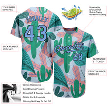 Загрузить изображение в средство просмотра галереи, Custom Sky Blue Light Blue-Black 3D Pattern Design Cactus And Leaves Authentic Baseball Jersey