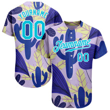Load image into Gallery viewer, Custom Purple Lakes Blue-White 3D Pattern Design Cactus And Leaves Authentic Baseball Jersey