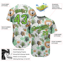 Laden Sie das Bild in den Galerie-Viewer, Custom White Neon Green-Black 3D Pattern Design Hawaii Palm Leaves And Lions Authentic Baseball Jersey