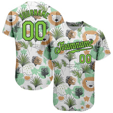 Laden Sie das Bild in den Galerie-Viewer, Custom White Neon Green-Black 3D Pattern Design Hawaii Palm Leaves And Lions Authentic Baseball Jersey