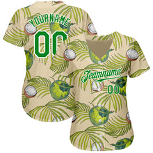 Загрузить изображение в средство просмотра галереи, Custom Cream Grass Green-White 3D Pattern Design Coconuts And Leaves Authentic Baseball Jersey