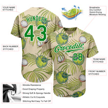 Загрузить изображение в средство просмотра галереи, Custom Cream Grass Green-White 3D Pattern Design Coconuts And Leaves Authentic Baseball Jersey