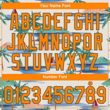 Laden Sie das Bild in den Galerie-Viewer, Custom Cream Bay Orange-Olive 3D Pattern Design Beach Coconut Palms Island And Sailboat Authentic Baseball Jersey