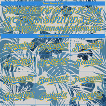 Laden Sie das Bild in den Galerie-Viewer, Custom White Electric Blue-Gold 3D Pattern Design Hawaii Palm Leaves And Flowers Authentic Baseball Jersey