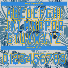 Laden Sie das Bild in den Galerie-Viewer, Custom White Electric Blue-Gold 3D Pattern Design Hawaii Palm Leaves And Flowers Authentic Baseball Jersey